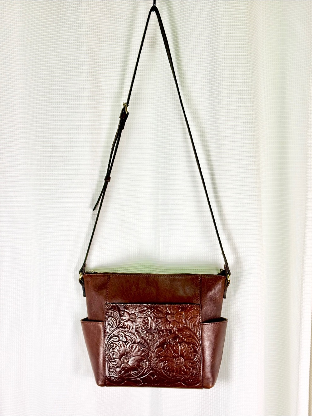 Patricia Nash Aveley Chestnut Tooled Leather Floral Crossbody Bag EUC - Picture 4 of 15